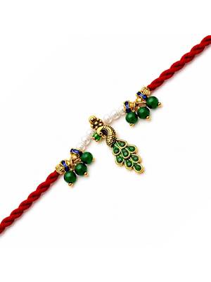 peacock designer rakhi with roli chawal & raksha bandhan card for brother 2