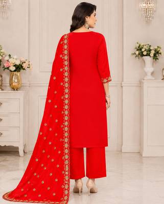 Women’s embroidered unstitched salwar suit dress material with dupatta 4
