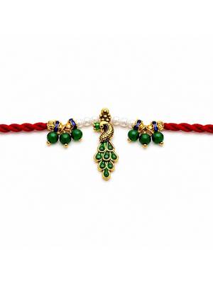 peacock designer rakhi with roli chawal & raksha bandhan card for brother 3