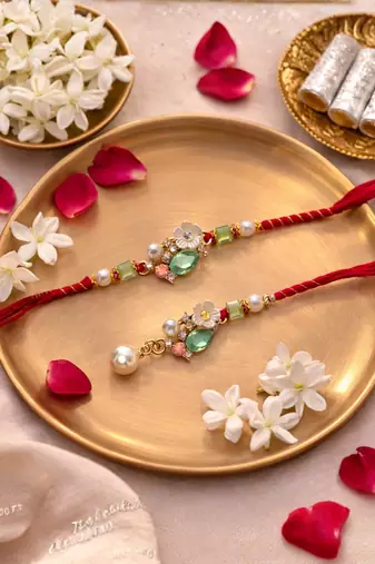 bhaiya bhabhi rakhi combo with lumba rakhi,roli chawal & raksha bandhan card