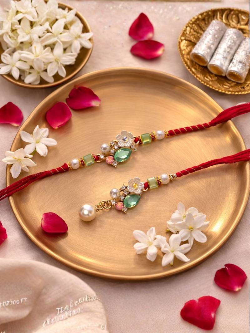 bhaiya bhabhi rakhi combo with lumba rakhi,roli chawal & raksha bandhan card
