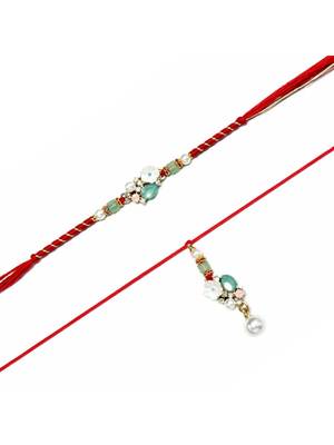 bhaiya bhabhi rakhi combo with lumba rakhi,roli chawal & raksha bandhan card 2