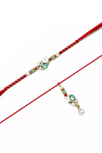 bhaiya bhabhi rakhi combo with lumba rakhi,roli chawal & raksha bandhan card