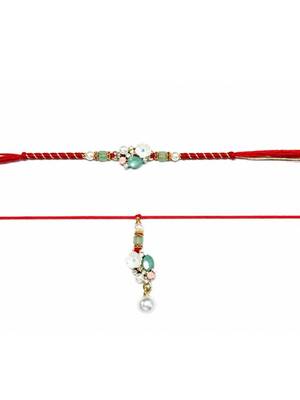 bhaiya bhabhi rakhi combo with lumba rakhi,roli chawal & raksha bandhan card 3