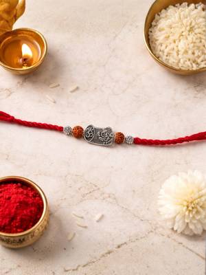 shivling rudraksha designer rakhi with roli chawal & raksha bandhan card 1