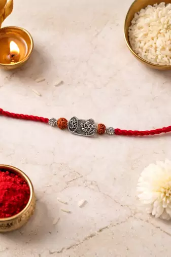 shivling rudraksha designer rakhi with roli chawal & raksha bandhan card