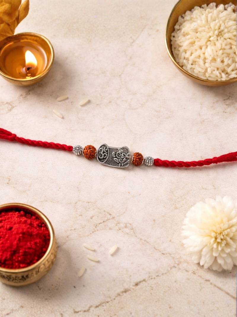 shivling rudraksha designer rakhi with roli chawal & raksha bandhan card