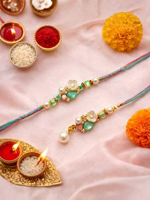 bhaiya bhabhi rakhi combo with lumba rakhi,roli chawal & raksha bandhan card 1
