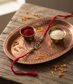 peacock designer rakhi with roli chawal & rakshabandhan card