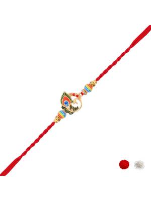 peacock designer rakhi with roli chawal & rakshabandhan card 2