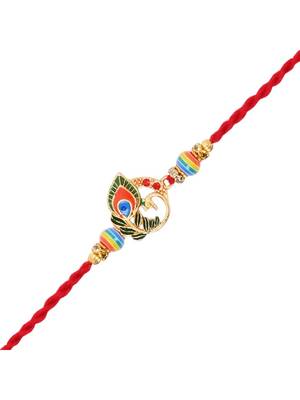 peacock designer rakhi with roli chawal & rakshabandhan card 3