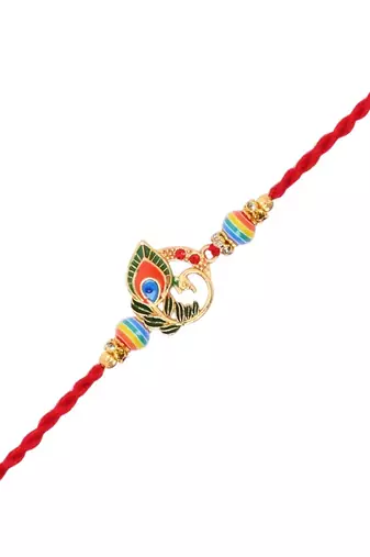 peacock designer rakhi with roli chawal & rakshabandhan card