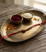 wooden bead thread rakhi with roli chawal & rakshabandhan card