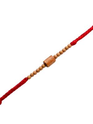 wooden bead thread rakhi with roli chawal & rakshabandhan card 2