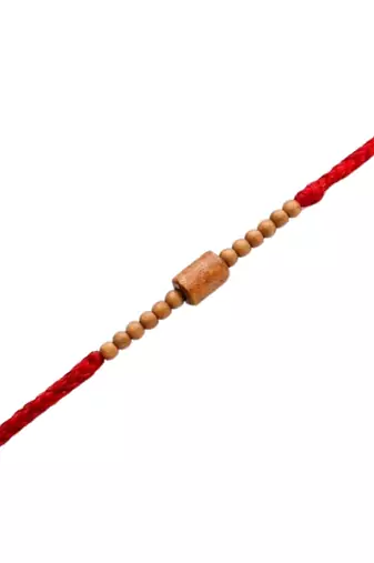 wooden bead thread rakhi with roli chawal & rakshabandhan card