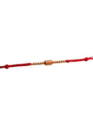 wooden bead thread rakhi with roli chawal & rakshabandhan card 3