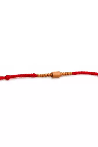 wooden bead thread rakhi with roli chawal & rakshabandhan card