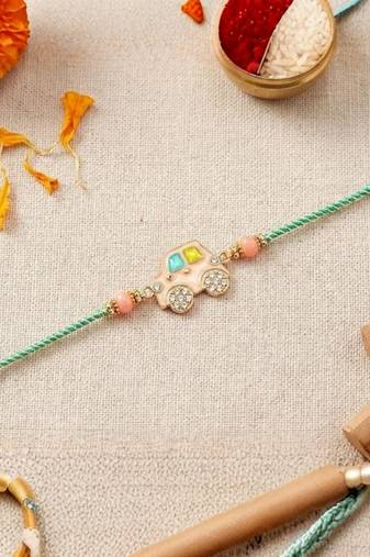 kids car charm thread rakhi with roli chawal & rakshabandhan card