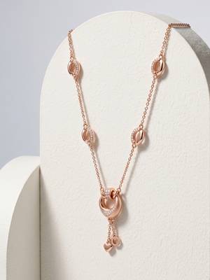 925 Sterling Silver Rose Gold  Cubic Zirconia Layered Geometric Y Necklace  Set for Women 2