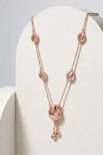 925 Sterling Silver Rose Gold  Cubic Zirconia Layered Geometric Y Necklace  Set for Women