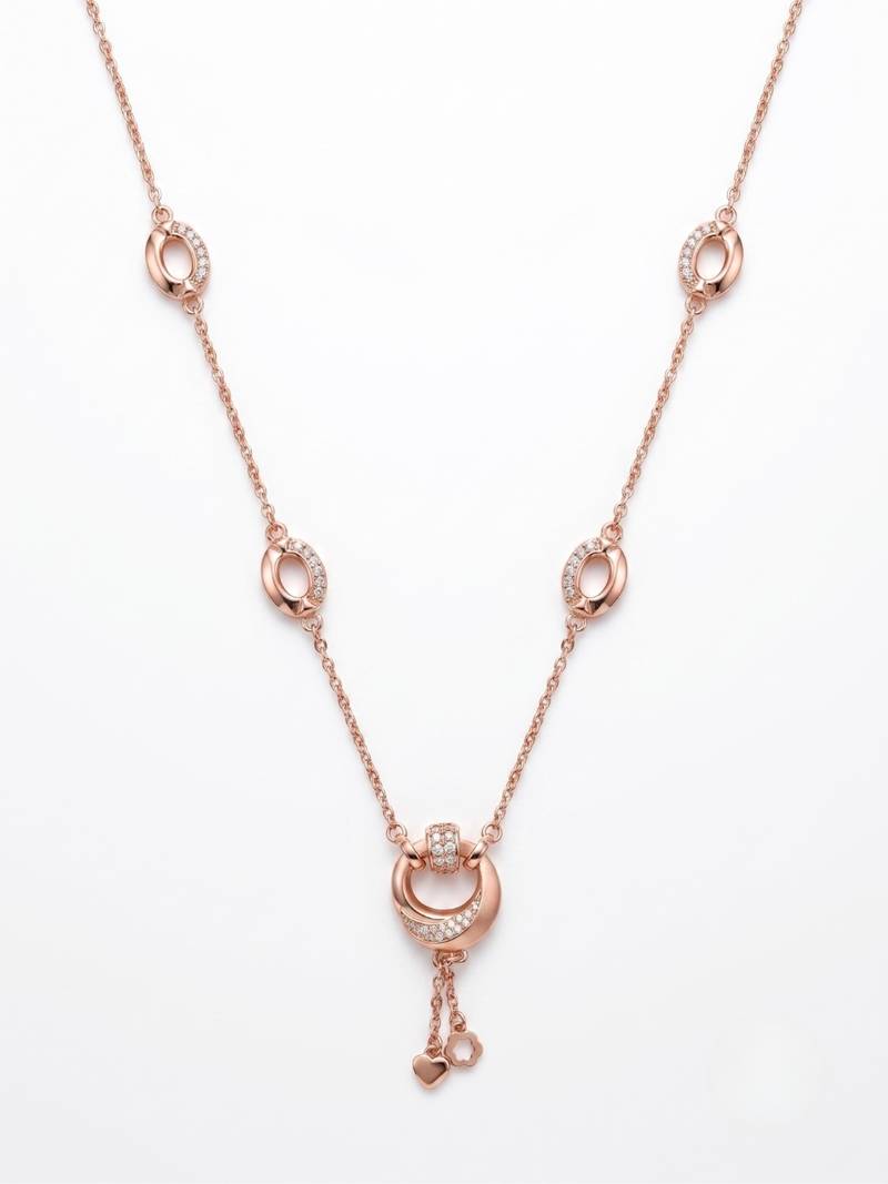 925 Sterling Silver Rose Gold  Cubic Zirconia Layered Geometric Y Necklace  Set for Women