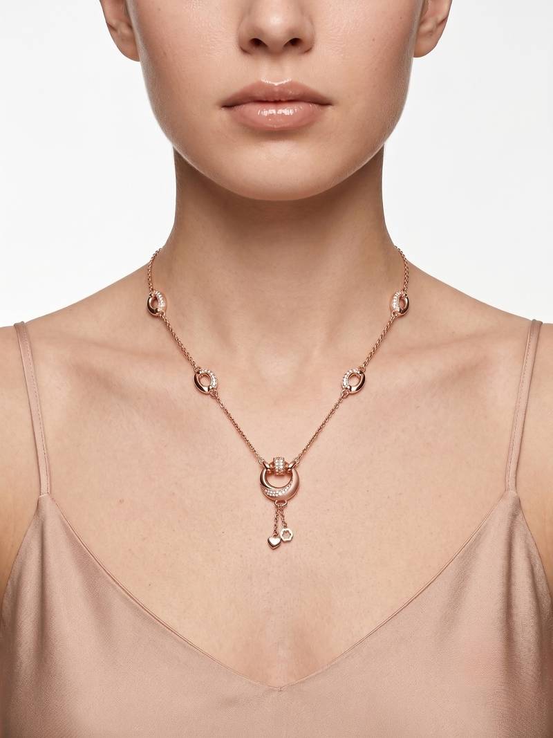 925 Sterling Silver Rose Gold  Cubic Zirconia Layered Geometric Y Necklace  Set for Women