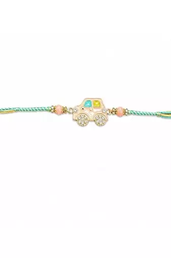 kids car charm thread rakhi with roli chawal & rakshabandhan card