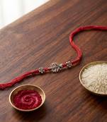om trishul charm thread rakhi with roli chawal & rakshabandhan card
