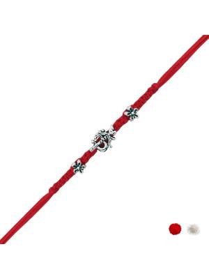 om trishul charm thread rakhi with roli chawal & rakshabandhan card 2