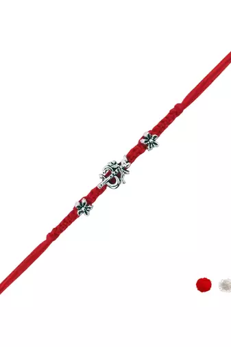 om trishul charm thread rakhi with roli chawal & rakshabandhan card