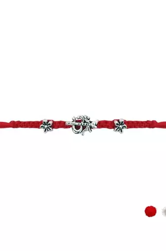 om trishul charm thread rakhi with roli chawal & rakshabandhan card