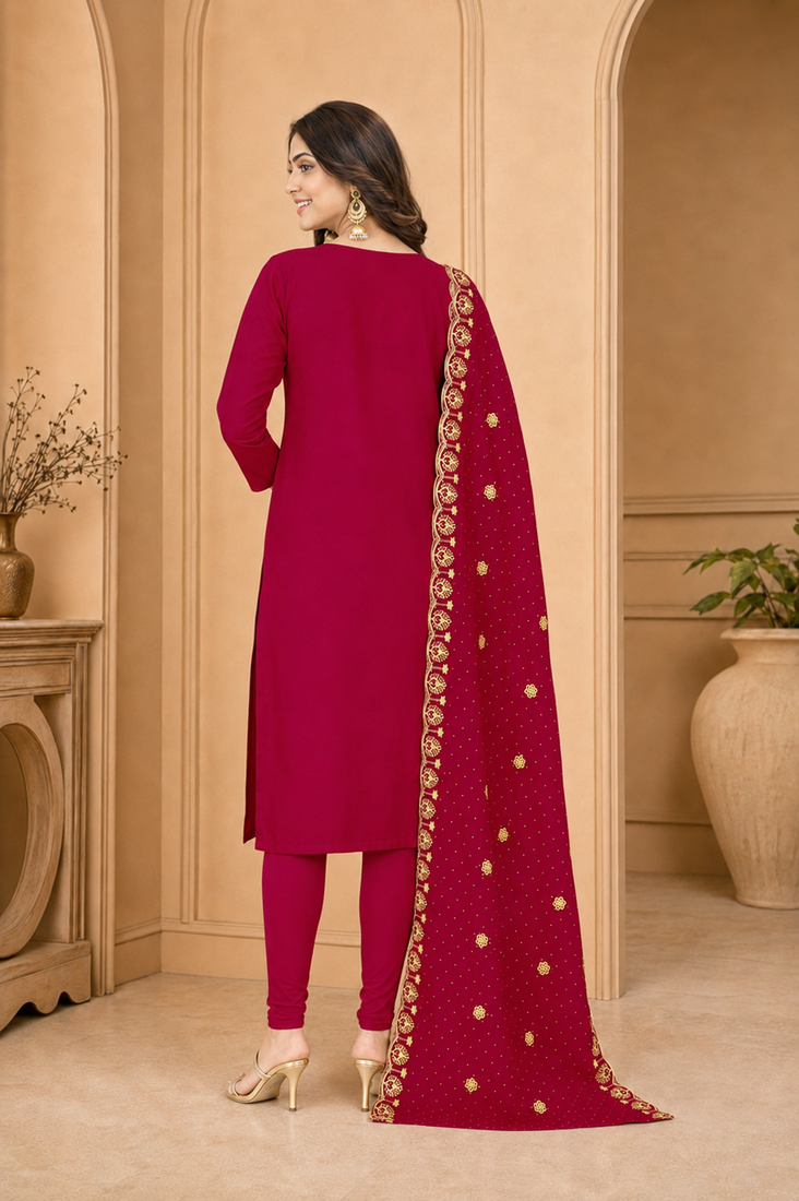 Women’s embroidered unstitched salwar suit dress material with dupatta