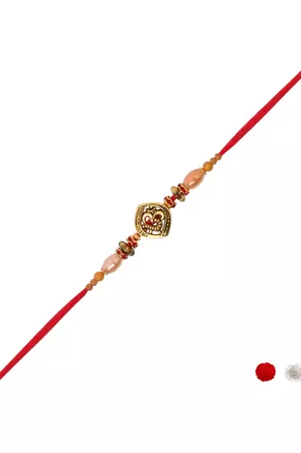 om design bead rakhi with roli chawal & rakshabandhan card