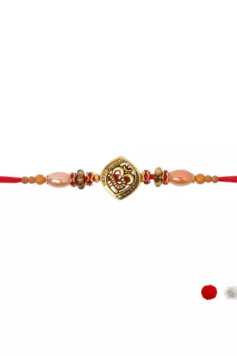 om design bead rakhi with roli chawal & rakshabandhan card