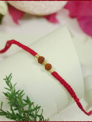 rudraksha bead thread rakhi with roli chawal & rakshabandhan card 1