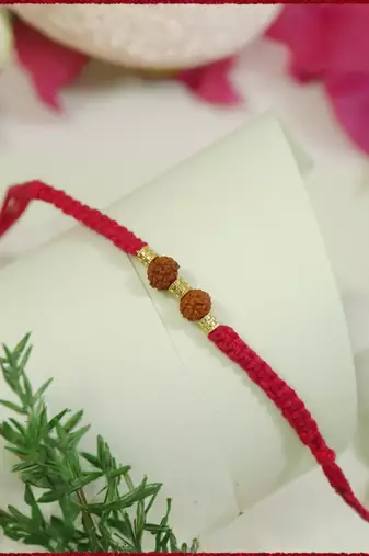 rudraksha bead thread rakhi with roli chawal & rakshabandhan card