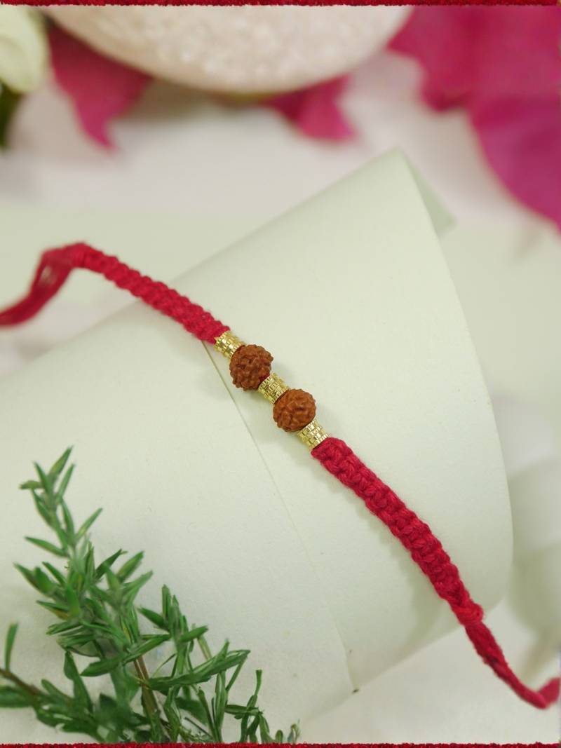 rudraksha bead thread rakhi with roli chawal & rakshabandhan card