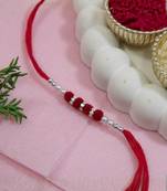 pom pom & pearl bead thread rakhi with roli chawal & rakshabandhan card