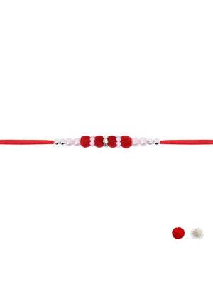 pom pom & pearl bead thread rakhi with roli chawal & rakshabandhan card 3