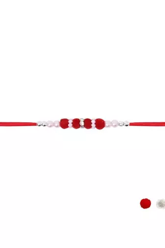 pom pom & pearl bead thread rakhi with roli chawal & rakshabandhan card