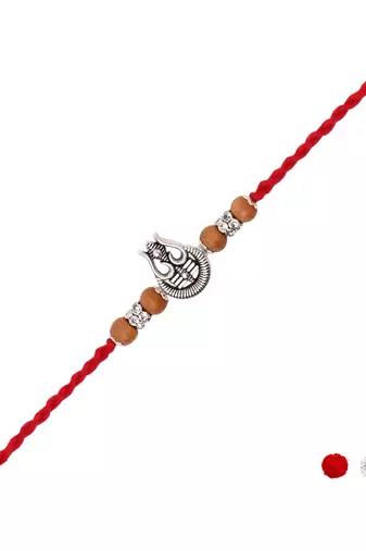 oxidized shiva trishul rakhi with roli chawal & rakshabandhan card
