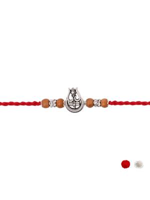 oxidized shiva trishul rakhi with roli chawal & rakshabandhan card 3