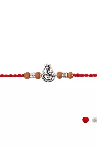oxidized shiva trishul rakhi with roli chawal & rakshabandhan card