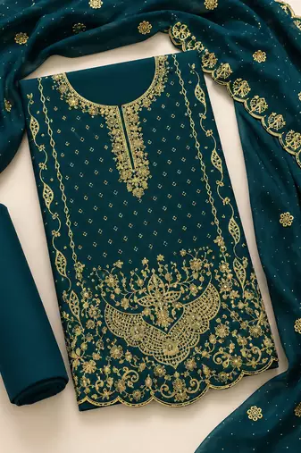 Women’s embroidered unstitched salwar suit dress material with dupatta