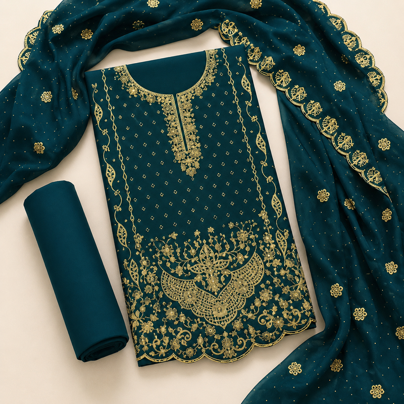 Women’s embroidered unstitched salwar suit dress material with dupatta