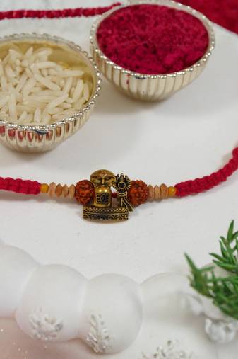 shivling & nandi design rakhi with roli chawal & rakshabandhan card
