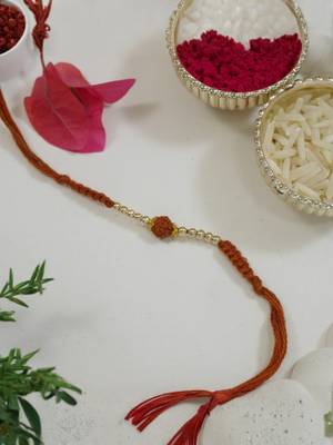 rudraksha bead rakhi with roli chawal & rakshabandhan card 1