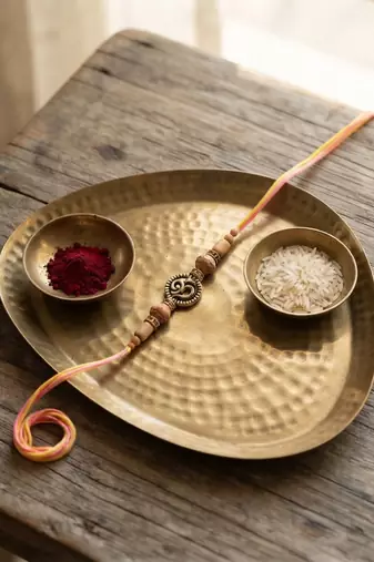 om designer rakhi with roli chawal & rakshabandhan card