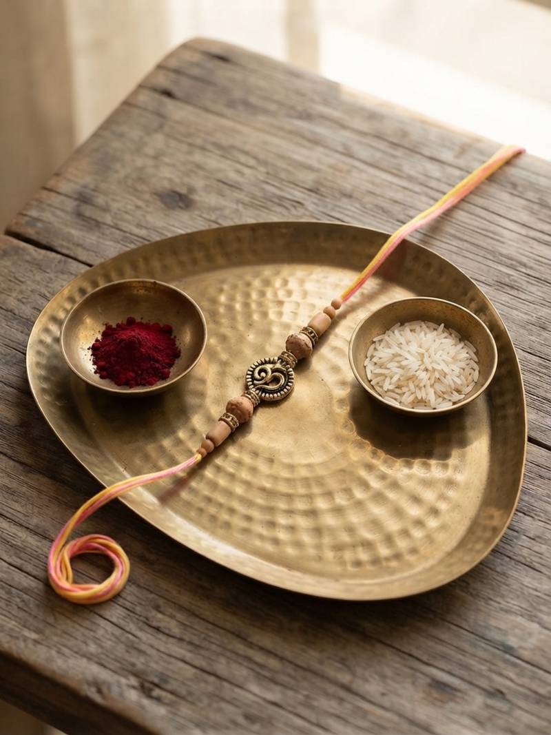 om designer rakhi with roli chawal & rakshabandhan card