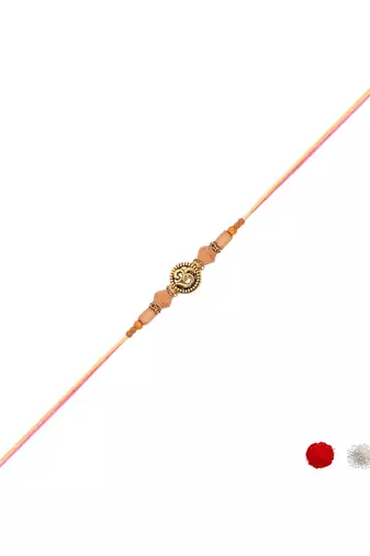 om designer rakhi with roli chawal & rakshabandhan card